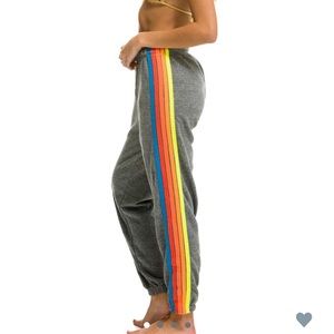 Aviator Nation 5 stripe sweatpants- Heather Grey and Neon Rainbow